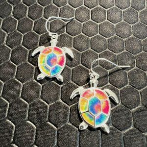 Turtle Multicolored Earrings 18K White Gold Plated